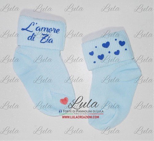 calzini personalizzati idea regalo nascita battesimo baby shower natale battesimo pasqua economico utile particolare neonato maschio femmina rosa azzurro torta di pannolini pampers shop online spedizioni italia ancona milano torino