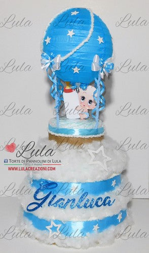 Torte di pannolini di Lula Creazioni - Mongolfiera personalizzabile fucsia celeste azzurra maschio femmina rosa idea regalo gravidanza nascita battesimo baby shower neonato bella utile originale shop online spedizioni italia ancona