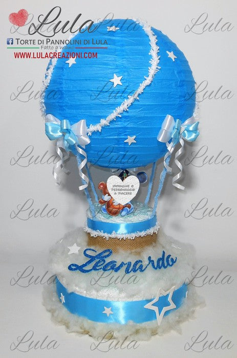 Torte di pannolini di Lula Creazioni - Mongolfiera personalizzabile fucsia celeste azzurra maschio femmina rosa idea regalo gravidanza nascita battesimo baby shower neonato bella utile originale shop online spedizioni italia ancona topolino