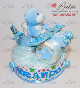 Torta di pannolini Pampers Lula Creazioni aereo bimbo peluche idea regalo nascita battesimo baby shower originale maschio azzurro spedizioni italia ancona milano roma torino