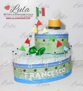 Torte di Pannolini di Lula Creazioni - Barca nave estate mare idea regalo nascita battesimo baby shower originale maschio azzurro gravidanza pampers utile bella originale bavaglino shop online spedizioni italia ancona