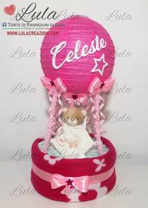 Torte di pannolini di Lula Creazioni - Mongolfiera personalizzabile doudou copertina lettino rosa femmina gravidanza pampers utile bella originale bavaglino shop online spedizioni italia ancona idea regalo baby shower nascita battesimo