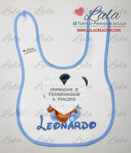 Torta di Pannolini CASTELLO Simple - Lula Creazioni - azzurro blu maschio + bavaglino personalizzato baby Topolino