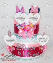 Carica l&#39;immagine nel visualizzatore di Gallery, Torta di pannolini pampers lula creazioni Minnie rosa femmina bimba bambina gemelle idea regalo nascita battesimo baby shower shop online spedizioni italia ancona milano torino bologna paperina gemelle
