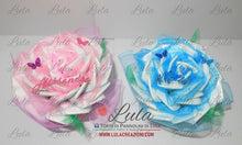 Carica l&#39;immagine nel visualizzatore di Gallery, Torta di pannolini di Lula Creazioni - fiore rosa rosellina idea regalo nascita battesimo babyshower rosa femmina gravidanza pampers utile bella originale bavaglino shop online spedizioni italia ancona maschio azzurro
