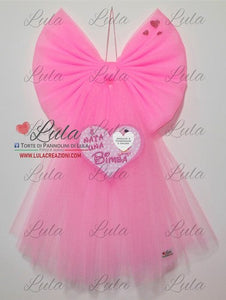 Fiocco nascita bambina femmina rosa fucsia fata fatina cuore tulle personalizzato economico personalizzato fatto a mano nome shop online spedizioni italia ancona milano roma torino minnie nome