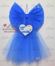 Carica l&#39;immagine nel visualizzatore di Gallery, Fiocco nascita bimbo maschio azzurro celeste cuore tulle personalizzato economico personalizzato fatto a mano nome dedica nascita shop online spedizioni italia ancona milano torino roma
