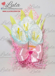 Torta di Pannolini di Lula Creazioni - bouquet fiori calle con body personalizzato dedica nome idea regalo nascita pampers battesimo baby shower bavaglino femmina rosa bella utile originale shop online spedizioni italia ancona