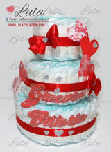 Carica l&#39;immagine nel visualizzatore di Gallery, Torta di Pannolini di Lula Creazioni - igiene Sicurezza Qualità - Pampers cuori cuore personalizzabile fucsia celeste azzurra maschio femmina idea regalo gravidanza nascita battesimo baby shower neonato bella utile originale shop online spedizioni italia ancona personalizzabile
