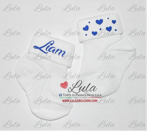 calzini personalizzati idea regalo nascita battesimo baby shower natale battesimo pasqua economico utile particolare neonato maschio femmina rosa azzurro torta di pannolini pampers shop online spedizioni italia ancona milano torino 