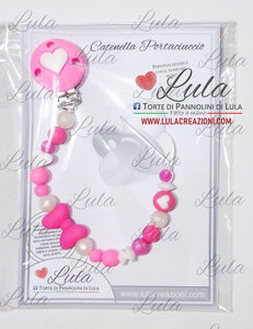 catenella portaciuccio cuore fiocco rosa fucsia perla femmina bimba personalizzata nome bimbo maschio azzurro celeste idea regalo utile particolare baby shower nascita battesimo spedizioni italia ancona milano napoli venezia shop online