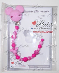 catenella portaciuccio Minnie rosa femmina fucsia personalizzata nome bimbo maschio azzurro celeste idea regalo utile particolare baby shower nascita battesimo spedizioni italia ancona milano napoli venezia shop online