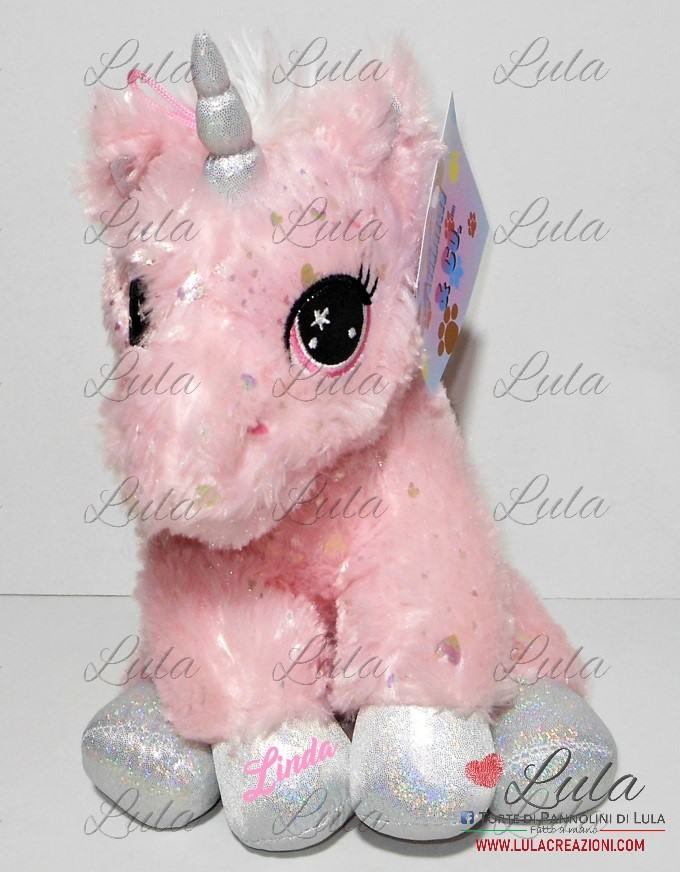 peluche unicorno rosa personalizzato nome bambina femmina idea regalo nascita battesimo baby shower compleanno Natale 2021 2022 economica originale particolare torta di pannolini shop online spedizioni italia Milano ancona