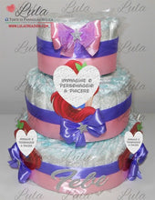 Carica l&#39;immagine nel visualizzatore di Gallery, Torta di pannolini CARTOONS a 3 Piani - Torte di Pannolini di Lula Minnie Topolino Pampers personalizzabile fucsia celeste azzurra maschio femmina rosa verde idea regalo gravidanza nascita battesimo baby shower neonato bella utile originale shop online spedizioni italia ancona personalizzabile ariel
