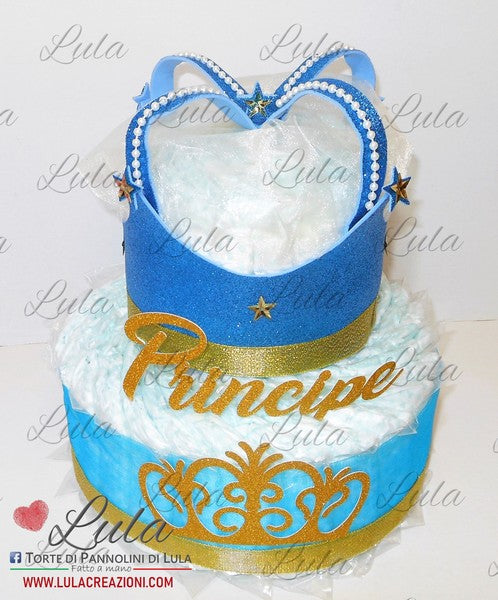 Torte di Pannolini di Lula Creazioni - corona re regina principe principessa Maschio azzurro pampers idea regalo nascita battesimo baby shower shop online spedizioni italia ancona milano torino