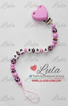 Carica l&#39;immagine nel visualizzatore di Gallery, catenella portaciuccio cuore maculato personalizzata nome bimba femmina rosa fucsia perla idea regalo utile particolare baby shower nascita battesimo spedizioni italia ancona milano napoli venezia shop online
