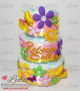 Torte di Pannolini di Lula Creazioni - igiene Sicurezza Qualità - Pampers fiori farfalla bouquet allegra primavera colorata personalizzabile fucsia celeste azzurra maschio femmina idea regalo gravidanza nascita battesimo baby shower neonato bella utile originale shop online spedizioni italia ancona personalizzabile