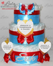 Carica l&#39;immagine nel visualizzatore di Gallery, Torta di pannolini CARTOONS a 3 Piani - Torte di Pannolini di Lula Minnie Topolino Pampers personalizzabile fucsia celeste azzurra maschio femmina rosa verde idea regalo gravidanza nascita battesimo baby shower neonato bella utile originale shop online spedizioni italia ancona personalizzabile winnie the pooh
