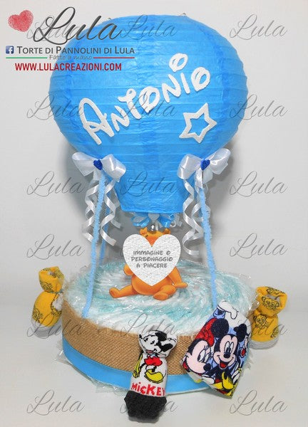 torta di pannolini mongolfiera bavaglino calzini minnie topolino idea regalo nascita battesimo baby shower particolare utile pampers baby dry bella shop online spedizioni italia ancona milano torino maschio femmina rosa azzurro