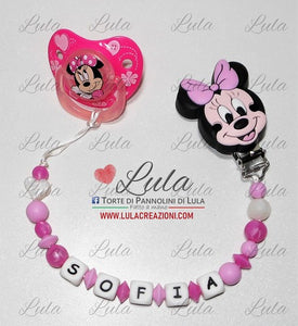 catenella portaciuccio minnie personalizzata nome bimba femmina rosa fucsia perla idea regalo utile particolare baby shower nascita battesimo spedizioni italia ancona milano napoli venezia shop online