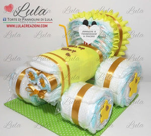 Torte di pannolini di Lula Creazioni - Trattore - idea regalo originale nascita battesimo baby shower piccolo contadino agricoltore maschio azzurro celeste topolino idea regalo gravidanza nascita battesimo baby shower neonato bella utile originale shop online spedizioni italia ancona