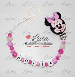 catenella portaciuccio minnie personalizzata nome bimba femmina rosa fucsia perla idea regalo utile particolare baby shower nascita battesimo spedizioni italia ancona milano napoli venezia shop online