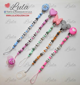 catenella portaciuccio cuore maculato personalizzata nome bimba femmina rosa fucsia perla idea regalo utile particolare baby shower nascita battesimo spedizioni italia ancona milano napoli venezia shop online