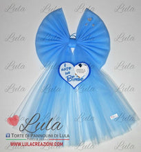 Carica l&#39;immagine nel visualizzatore di Gallery, Fiocco nascita bimbo maschio azzurro celeste cuore tulle personalizzato economico personalizzato fatto a mano nome dedica nascita shop online spedizioni italia ancona milano torino roma topolino
