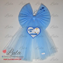 Carica l&#39;immagine nel visualizzatore di Gallery, Fiocco nascita bimbo maschio azzurro celeste cuore tulle personalizzato economico personalizzato fatto a mano nome dedica nascita shop online spedizioni italia ancona milano torino roma
