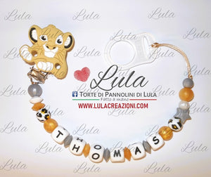 Catenella portaciuccio clip Simba/Re Leone beige/maculato - personaliz