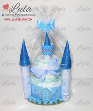 Carica l&#39;immagine nel visualizzatore di Gallery, Torta di pannolini castello rosa farfalle Lula Creazioni bella elegante originale utile idea regalo femmina nascita battesimo baby shower shop online spedizioni Italia Ancona come si fa Pampers
