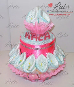 Torta di pannolini pampers Lula Creazioni fiori  grande bella idea regalo nascita battesimo baby shower festa party futura mamma femmina rosa particolare gravidanza utile originale shop online spedizioni italia bolzano torino milano