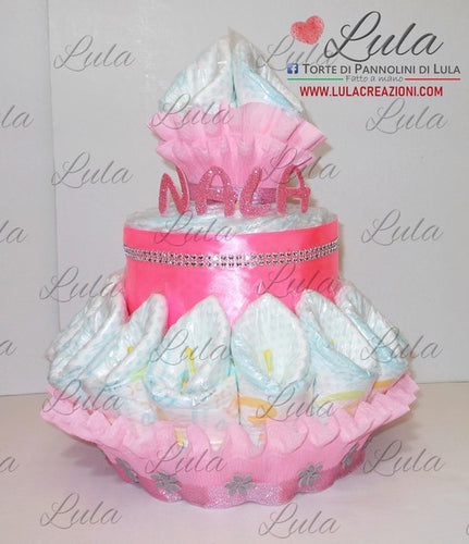 Torta di pannolini pampers Lula Creazioni fiori  grande bella idea regalo nascita battesimo baby shower festa party futura mamma femmina rosa particolare gravidanza utile originale shop online spedizioni italia bolzano torino milano