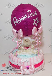 Torte di pannolini di Lula Creazioni - Mongolfiera personalizzabile doudou rosa femmina gravidanza pampers utile bella originale bavaglino shop online spedizioni italia ancona