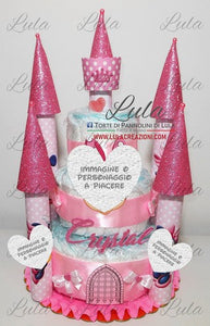 Torta di Pannolini CASTELLO grande Lula Creazioni farfalle rosa femmina idea regalo nascita battesimo gravidanza baby shower utile bella originale pampers shop online spedizioni italia ancona