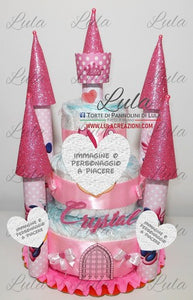 Torta di Pannolini CASTELLO grande Lula Creazioni - Minnie rosa femmina idea regalo nascita battesimo gravidanza baby shower utile bella originale pampers shop online spedizioni italia ancona