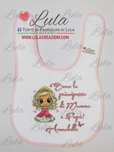 Carica l&#39;immagine nel visualizzatore di Gallery, Torte di Pannolini di Lula Creazioni - Bavaglino personalizzato nome dedica Principessa idea regalo nascita battesimo baby shower femmina rosa torta di pannolini
