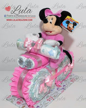 Carica l&#39;immagine nel visualizzatore di Gallery, Torte di Pannolini di Lula Creazioni - MOTO piccola + Minnie - rosa femmina idea regalo gravidanza nascita battesimo baby shower neonato bella utile originale shop online spedizioni italia ancona
