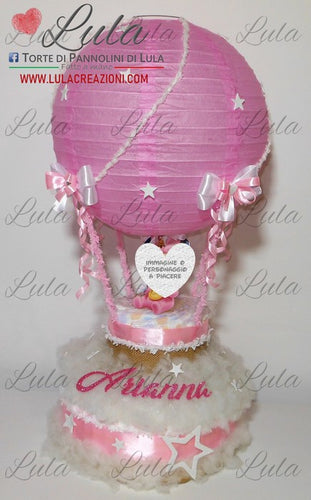 Torte di pannolini di Lula Creazioni - Mongolfiera personalizzabile fucsia celeste azzurra maschio femmina rosa idea regalo gravidanza nascita battesimo baby shower neonato bella utile originale shop online spedizioni italia ancona topolino minnie