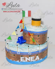 Carica l&#39;immagine nel visualizzatore di Gallery, Torte di Pannolini di Lula Creazioni - Barca nave estate mare idea regalo nascita battesimo baby shower originale maschio azzurro gravidanza pampers utile bella originale bavaglino shop online spedizioni italia ancona
