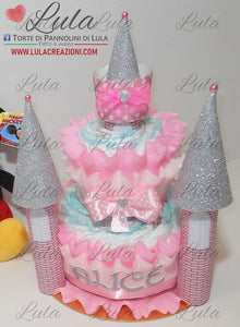 Torta di Pannolini CASTELLO Lula Creazioni - rosa femmina idea regalo nascita battesimo gravidanza baby shower utile bella originale pampers shop online spedizioni italia ancona minnie