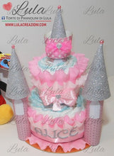 Carica l&#39;immagine nel visualizzatore di Gallery, Torta di Pannolini CASTELLO Lula Creazioni - rosa femmina idea regalo nascita battesimo gravidanza baby shower utile bella originale pampers shop online spedizioni italia ancona minnie
