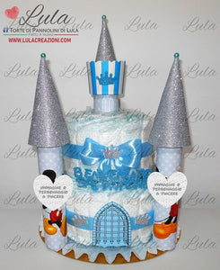 Torta di Pannolini CASTELLO Simple - Lula Creazioni - maschio azzurro blu Topolino