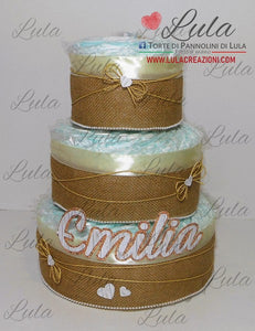 Torte di Pannolini di Lula Creazioni - igiene Sicurezza Qualità - Pampersmaschio femmina idea regalo gravidanza nascita battesimo baby shower neonato bella utile originale shop online spedizioni italia ancona personalizzabile