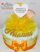 Carica l&#39;immagine nel visualizzatore di Gallery, Torta di pannolini Pampers Lula Creazioni bimba femmina bambina rosa ballerina elegante economica utile idea regalo nascita battesimo baby shower shop online italia milano ancona bologna unisex giallo elefantino dumbo
