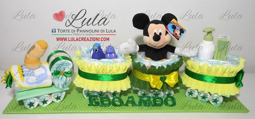 Torta di pannolini Pampers Treno Lula Creazioni peluche trenino azzurro maschio Topolino idea regalo nascita battesimo baby shower originale utile gravidanza neonato bella shop online spedizioni italia ancona