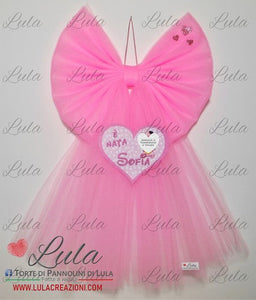 Fiocco nascita bambina femmina rosa fucsia fata fatina cuore tulle personalizzato economico personalizzato fatto a mano nome shop online spedizioni italia ancona milano roma torino minnie nome