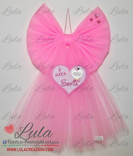 Carica l&#39;immagine nel visualizzatore di Gallery, Fiocco nascita bambina femmina rosa fucsia fata fatina cuore tulle personalizzato economico personalizzato fatto a mano nome shop online spedizioni italia ancona milano roma torino minnie nome
