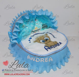 Torta di pannolini CULLA Grande + Bavaglino personalizzato/salviette/c