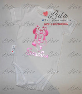 Torte di pannolini di lula creazioni - body personalizzato nome Minnie femmina rosa idea regalo nascita battesimo baby shower shop online spedizioni italia ancona